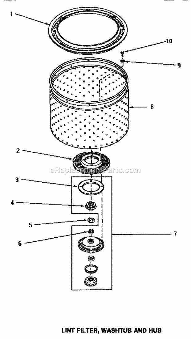 Amana AA6121 Washer-Top Loading Lint Filter, Washtub & Hub Diagram