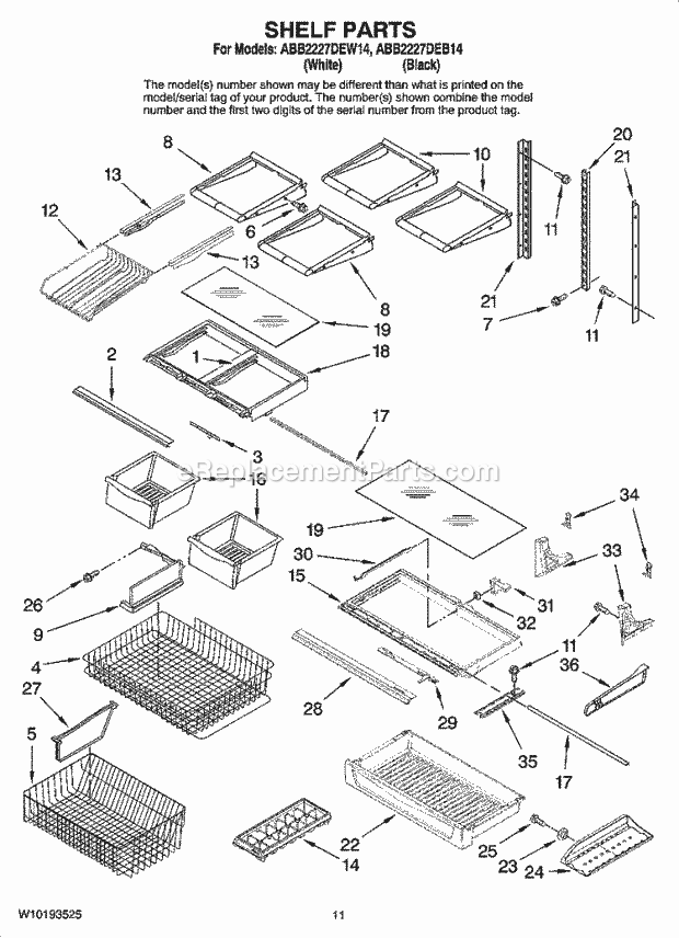 Amana ABB2227DEB14 Bottom Freezer Bottom-Mount Refrigerator Shelf Parts Diagram