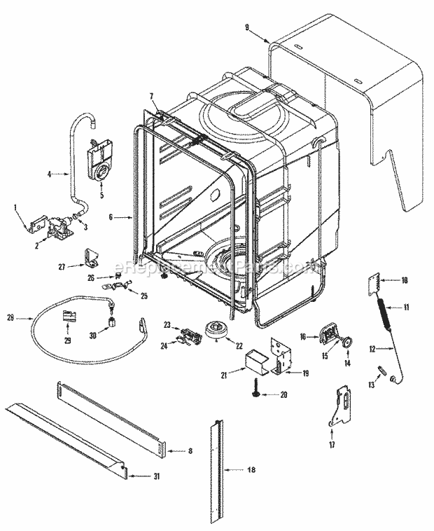 Amana ADB2500AWQ Dishwasher Tub Diagram