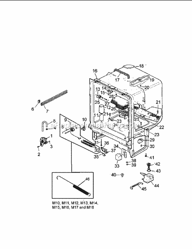 Amana ADU5000DB (P1307513W) Mfg Number P1307513w, Dishwasher- Undercounter Tub Assy Diagram