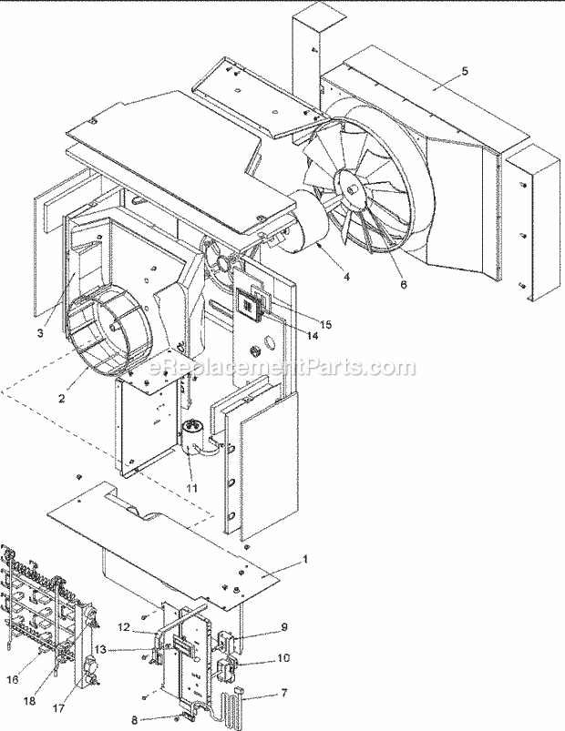 Amana AE12090C2D (P1225026R) Room Air Conditioner Fan and Control Assy Diagram