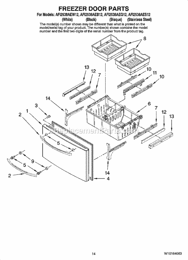 Amana AFI2538AEW12 Bottom Freezer Bottom Mount Refrigerator Freezer Door Parts Diagram