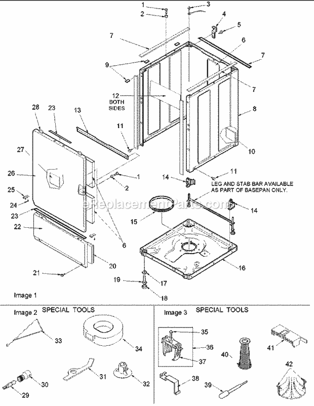 Amana ALW210RMC (PALW210RMC1) Residential Amana Laundry Base, Cabinet, Front and Special Tools Diagram