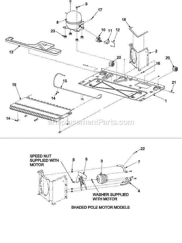 Amana ARB8057CB (PARB8057CB0) Mfg Number Parb8057cb1, Ref - Bottom Mounts Compressor Diagram