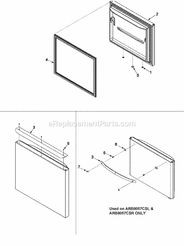 Amana ARB8057CB (PARB8057CB0) Mfg Number Parb8057cb1, Ref - Bottom Mounts Freezer Door Diagram