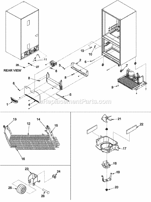 Amana ARB9058CB (PARB9058CB0) Mfg Number Parb9058cb0, Ref - Bottom Mounts Evaporator Area & Rollers Diagram