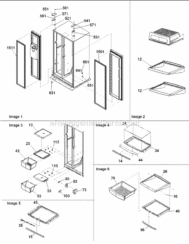 Amana ARS2664BC (PARS2664BC0) Ref - Sxs/I&w Hinges, & Refrigerator Shelving Diagram