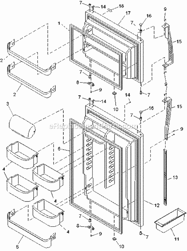 Amana ART1805BW (PART1805BW0) Ref - Top Mount Door Assy, Handles & Shelves Diagram