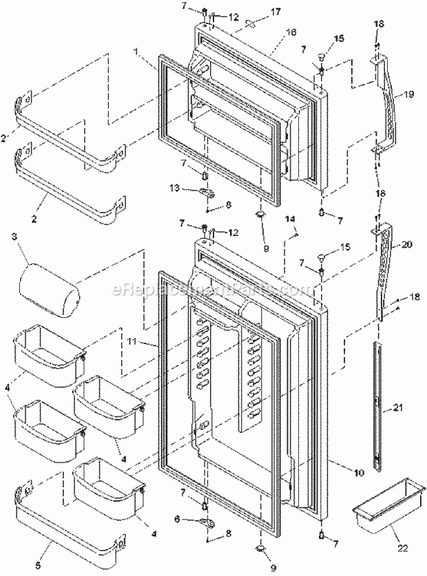 Amana ART2105BC (PART2105BC0) Ref - Top Mount Door Assy, Handles & Shelves Diagram