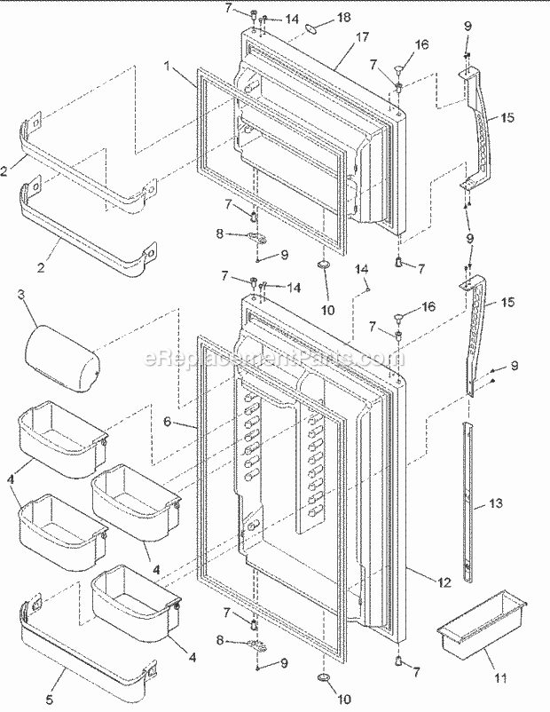 Amana ARTE805BC (PARTE805BC0) Ref - Top Mount Door Assy, Handles & Shelves Diagram