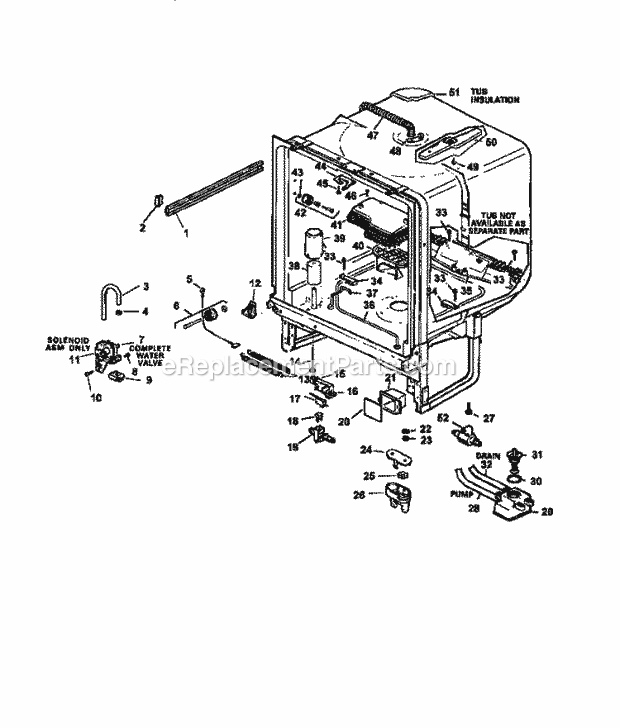 Amana CDU600CWW (P1188316W) Dishwasher- Undercounter Tub Diagram