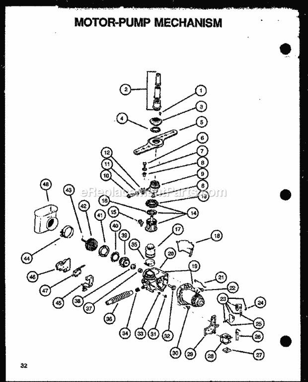 Amana DDW650WW (P1139736N W) Mfg Number P1139736n W, Dishwasher- Undercounter Motor - Pump Mechanism Diagram
