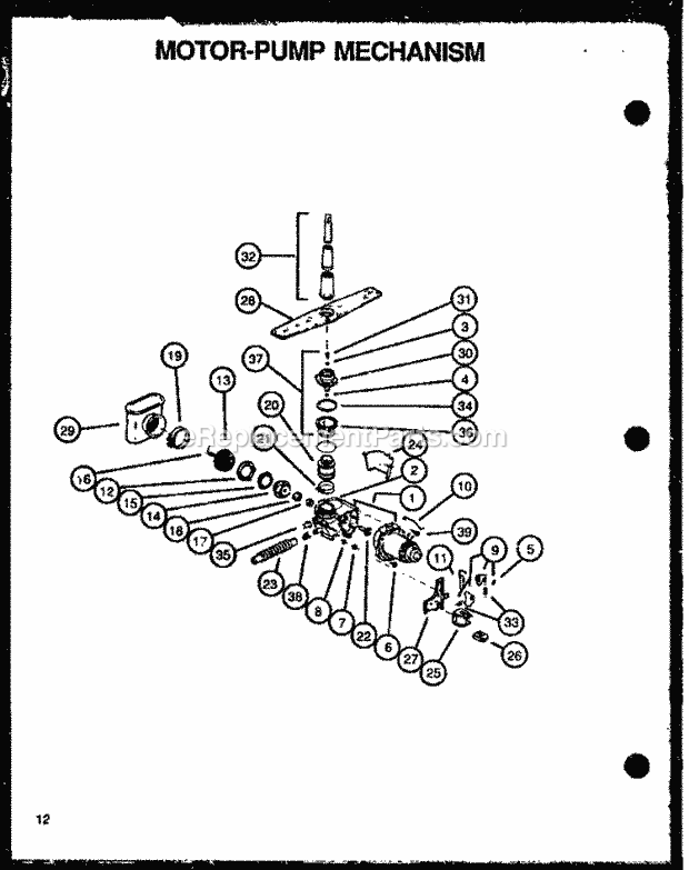 Amana DDW950B (P1139737N B) Mfg Number P1173810w, Dishwasher- Undercounter Motor - Pump Mechanism Diagram