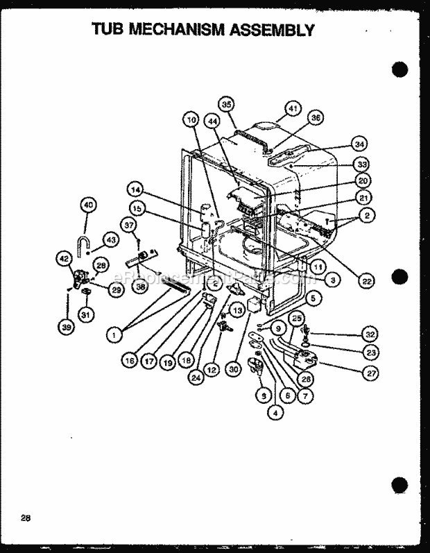 Amana DUS600B (P1139732N B) Mfg Number P1173817w, Dishwasher- Undercounter Tub Mechanism Assy Diagram