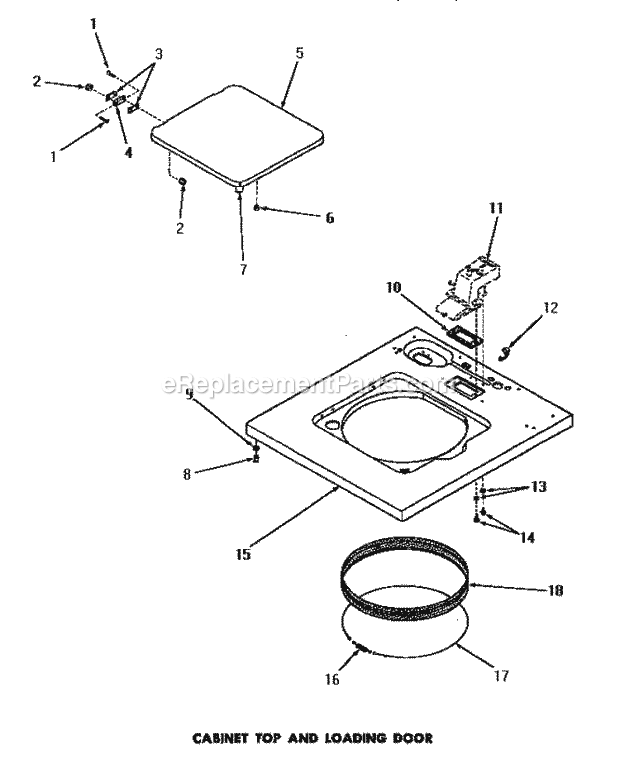 Amana FA3201 Washer-Top Loading Cabinet Top & Loading Door Diagram