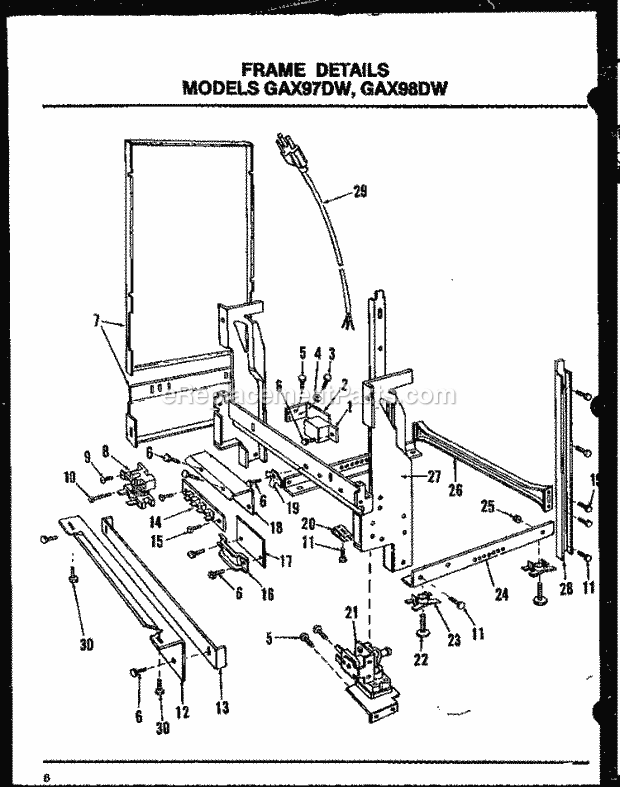 Amana GAX98DW (MN01) Mfg Number Mn03, Dishwasher- Undercounter Frame Details Diagram