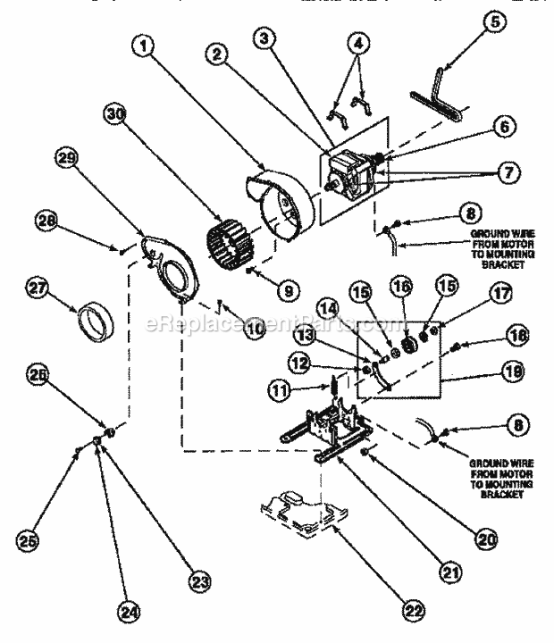 Amana LE8207W3 (PLE8207W3) Dryer- Ele Motor, Exhaust Fan and Belt Diagram