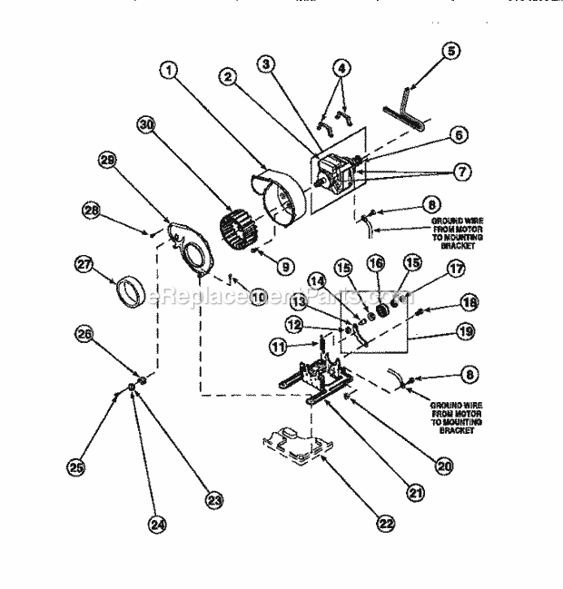 Amana LE8517W2 (PLE8517W2) Dryer- Ele Motor, Exhaust Fan and Belt Diagram