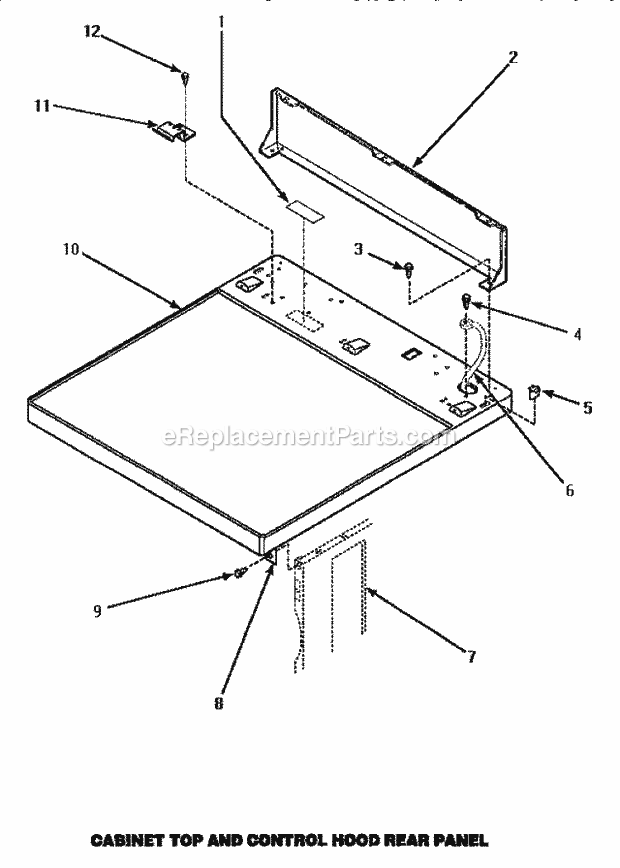 Amana LG4809W (P1163707W W) Dryer- Gas Cabinet Top & Control Hood Rear Panel Diagram