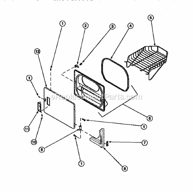 Amana LG8101WB (PLG8101WB) Dryer- Gas Loading Door With Drying Rack Diagram