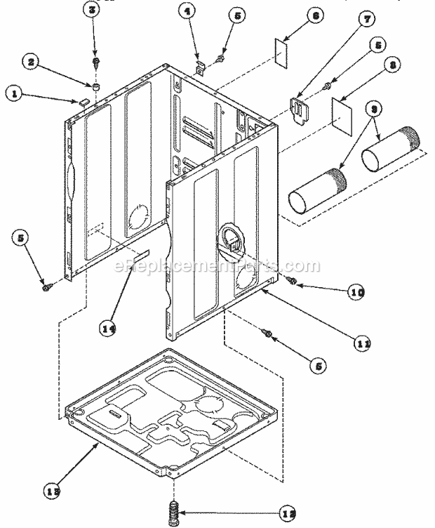 Amana LG8469W2 (PLG8469W2) Dryer- Gas Cabinet, Exhaust Duct and Base Diagram