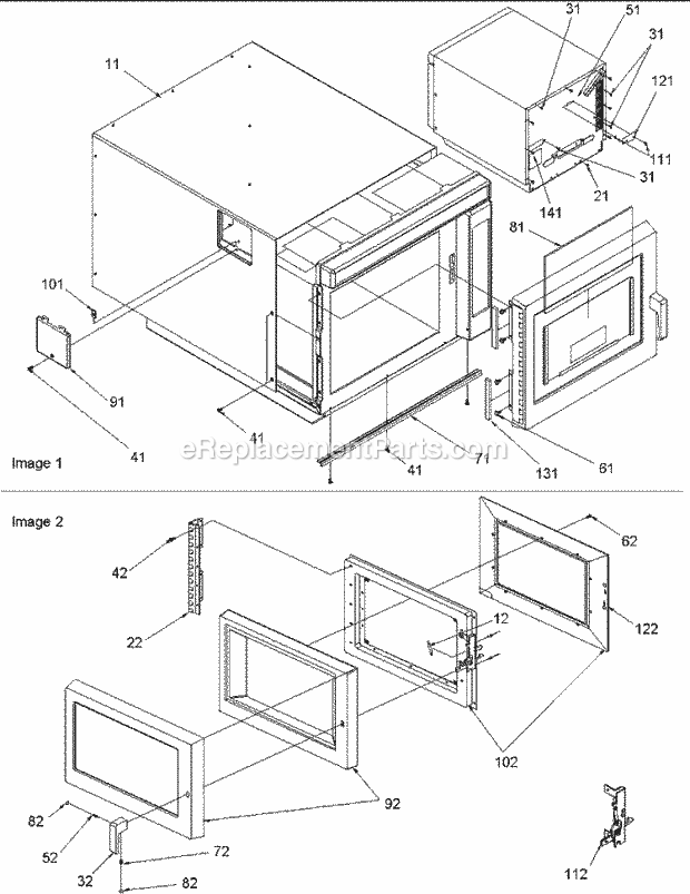 Amana MC52200 (P1199501M) Mfg Number P1199502m, Commercial Microwaves Outercase Assembly & Door Assembly Diagram