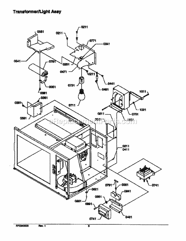 Amana RFS11LW (P1300203M) Mfg Number P1300203m, Commercial Microwaves Page I Diagram