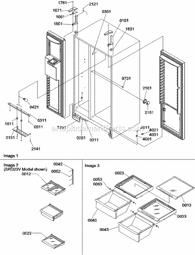 Amana SRD23VW (P1315306W W) Mfg Number P1315306w W, Ref - Sxs/I&w Lights, Hinges and Shelving Diagram