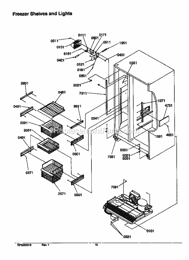 Amana SRD526TW (P1310201W W) Mfg Number P1313401w W, Ref - Sxs/I&w Fz Shelves and Lights Diagram