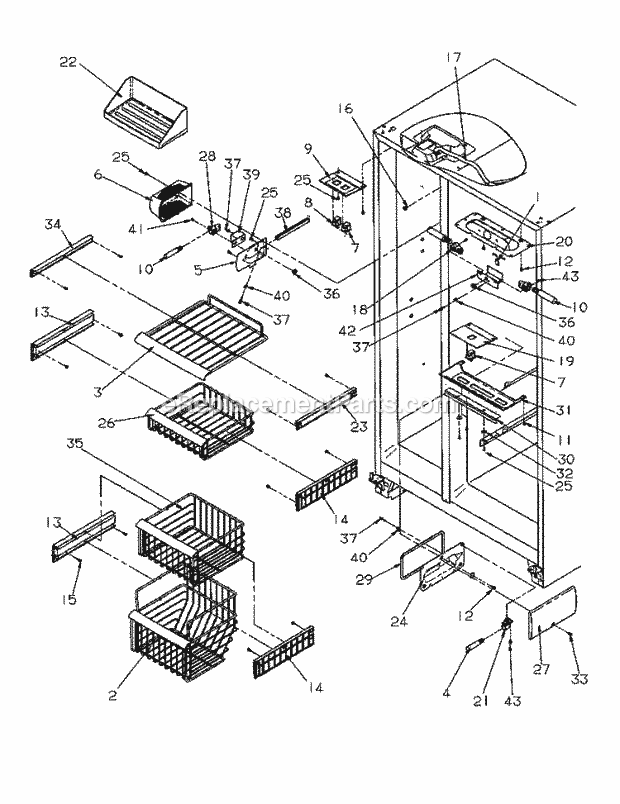 Amana SRDE327S3L (P1184903W) Mfg Number P1307103w L, Ref - Sxs/I&w Fz Shelving and Ref Light Diagram