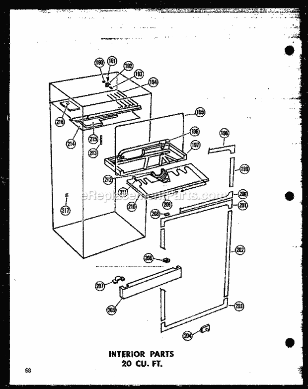 Amana TD20J (P6017806W) Mfg Number P6017806w, Ref - Top Mount Interior Parts 20 Cu. Ft. Diagram