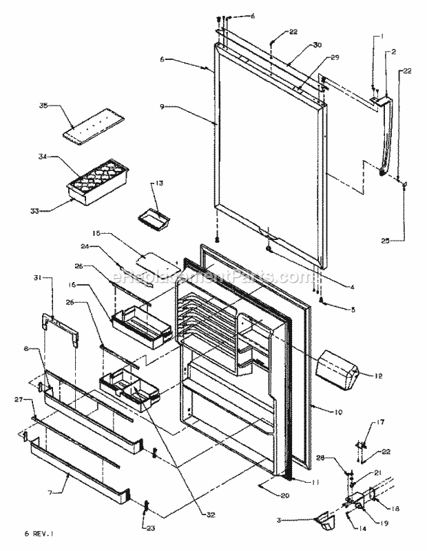 Amana TQ18R3L (P1158414W L) Mfg Number P1181809w L, Ref - Top Mount Ref Door Assy Diagram