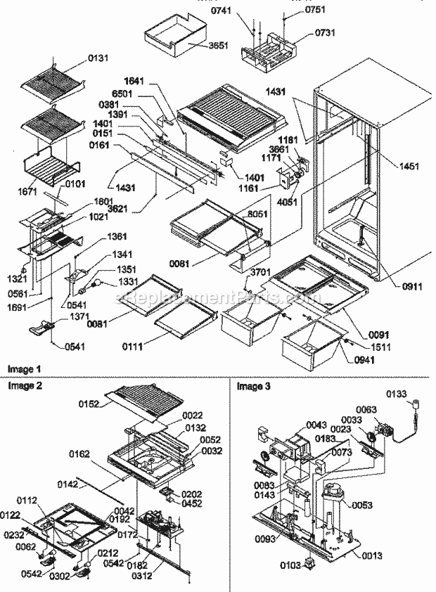 Amana TRI25VW (P1300004W W) Ref - Top Mount Interior Cabinet and Drain Block Assy Diagram