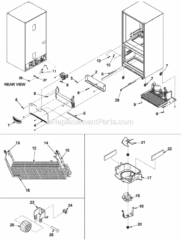 Amana XRBS017BB (PXRBS017BB0) Bottom Freezer Amana Refrigeration Evaporator Area & Rollers Diagram