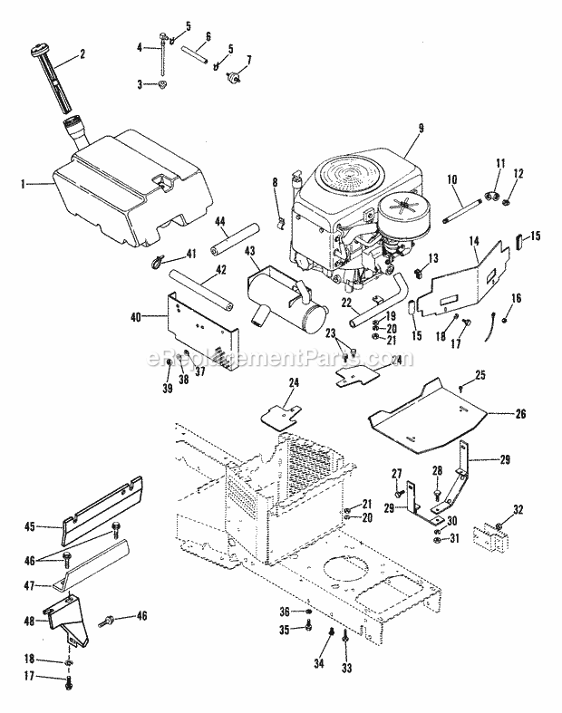 Ariens 934004 (000101) GT 18hp Lawn Tractor Engine, Baffles And Fuel Diagram