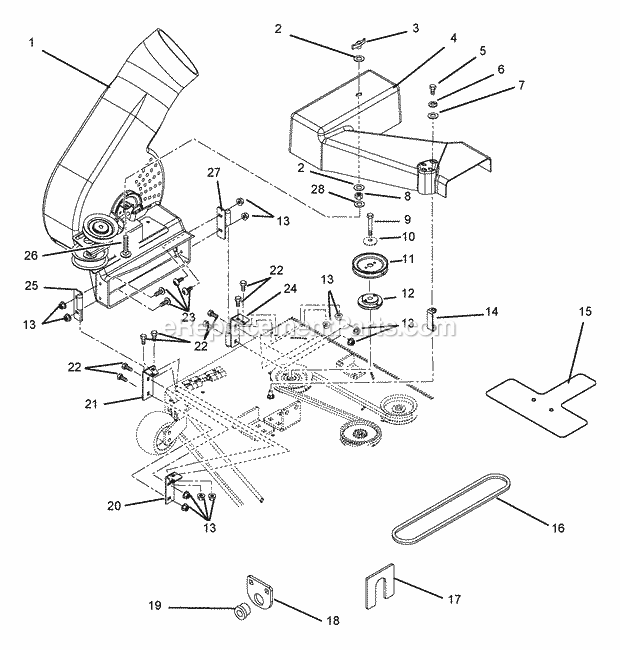 Ariens 815011 (005000) Zoom Three Bucket Bagger Blower Assembly To Mower Deck Diagram
