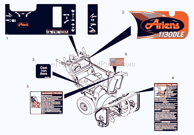 Ariens 921004 (002001) ST924DLE Snowblower Decals Diagram