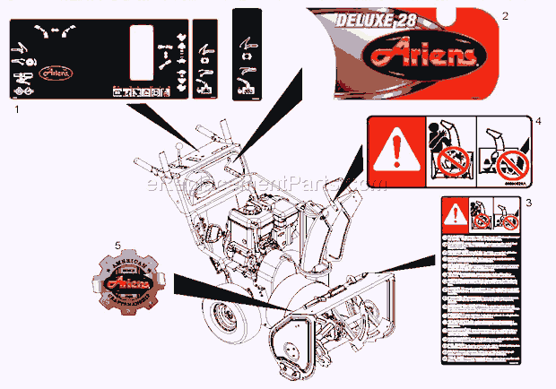 Ariens 921308 (000101) Deluxe Track 28 Snowblower Decals Diagram