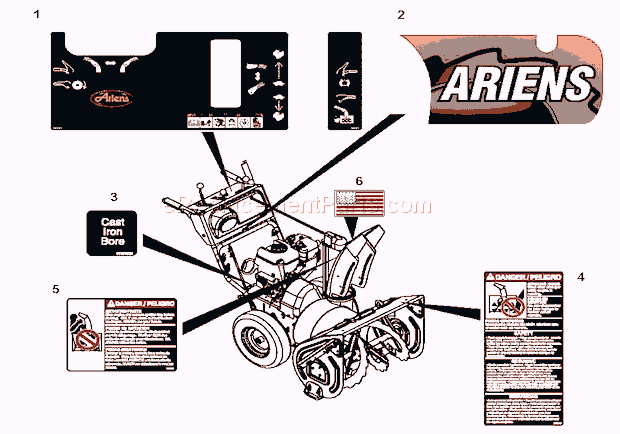 Ariens 926011 (000500) ST1332LE Snowblower Decals Diagram