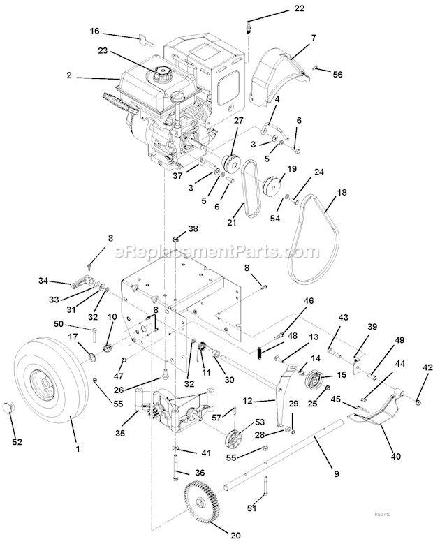 Ariens 939401 (000101) Sno-Tek 20 Snowblower Engine And Belt Drive Diagram
