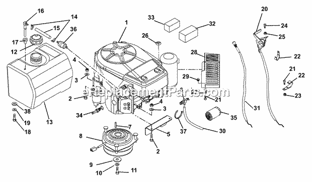 Ariens 988321 (000101) Hydro Drive Mower Engine, Fuel And Exhaust System Diagram