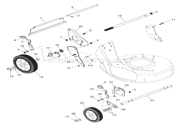 Ariens 911315 (000101) LM21SE Lawn Mower Wheels & Adjusters Diagram