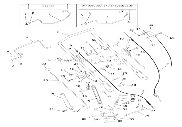 Ariens 911525 (000101) LM21SW Lawn Mower Handlebar And Controls Diagram