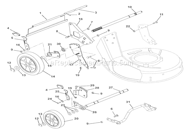 Ariens 911531 (009630) LM21S Lawn Mower Wheels And Adjusters Diagram