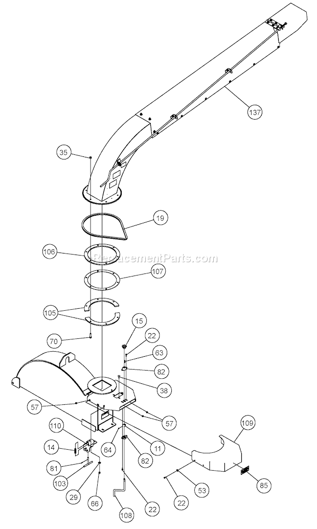 Bear Cat CH1236DH Chipper Discharge Chute Rotator Diagram