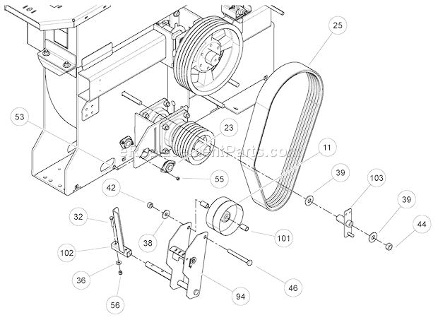 Bear Cat CH1236DH Chipper 76131-00 Pulley Assembly Diagram