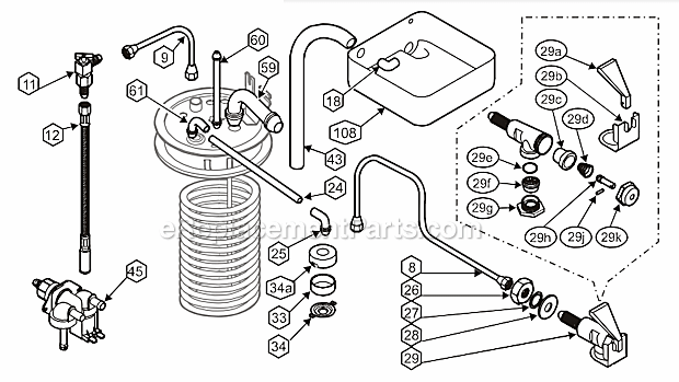 Bloomfield 1040 Decanter Coffee Brewer Internal Pulumbing Components Diagram