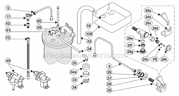 Bloomfield 8571 Koffee-King Modular Brewing System Internal Plumbing Components Diagram