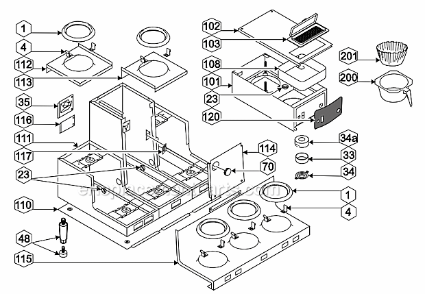 Bloomfield 8752 Integrity 5-Warmer Coffee Brewer Cabinet Assembly Diagram