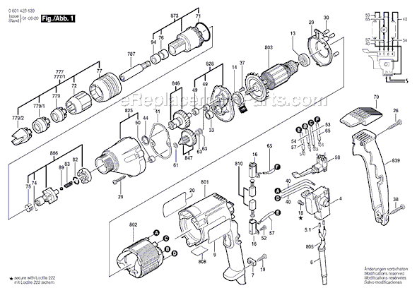 Bosch 1423VSR (0601423539) Self-Tapping Fastener Driver Page A Diagram
